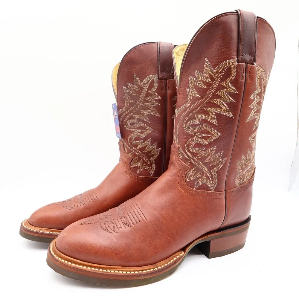 Justin Vintage 90s Western Boots Mens 11 D Red Brown Leather Cowboy 1135 NIB